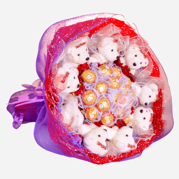 flowers and chocolate gifts, cartoon flowers, soft plush toys